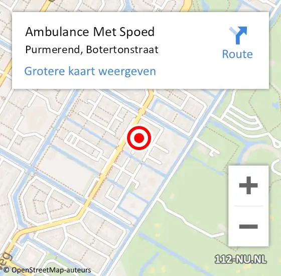 Locatie op kaart van de 112 melding: Ambulance Met Spoed Naar Purmerend, Botertonstraat op 10 juni 2021 05:33