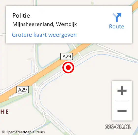 Locatie op kaart van de 112 melding: Politie Mijnsheerenland, Westdijk op 10 juni 2021 06:59