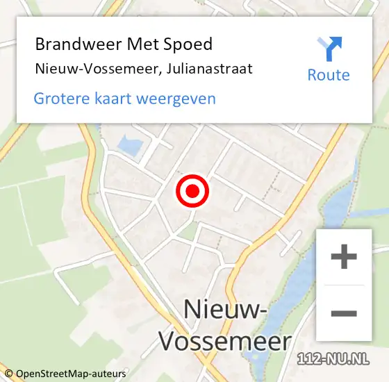 Locatie op kaart van de 112 melding: Brandweer Met Spoed Naar Nieuw-Vossemeer, Julianastraat op 10 juni 2021 07:36