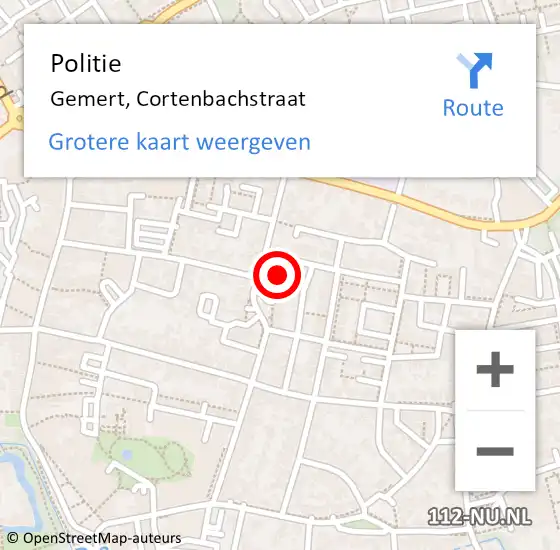 Locatie op kaart van de 112 melding: Politie Gemert, Cortenbachstraat op 10 juni 2021 07:43