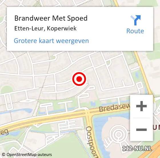 Locatie op kaart van de 112 melding: Brandweer Met Spoed Naar Etten-Leur, Koperwiek op 10 juni 2021 07:51