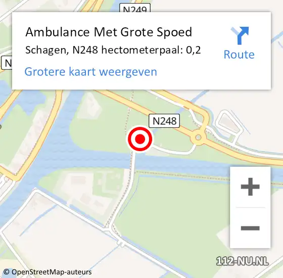 Locatie op kaart van de 112 melding: Ambulance Met Grote Spoed Naar Schagen, N248 hectometerpaal: 0,2 op 10 juni 2021 07:51