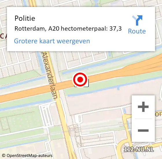 Locatie op kaart van de 112 melding: Politie Rotterdam, A20 hectometerpaal: 37,3 op 10 juni 2021 07:51