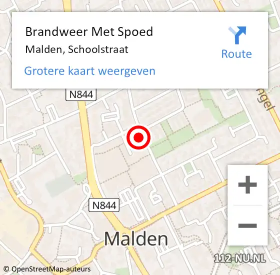 Locatie op kaart van de 112 melding: Brandweer Met Spoed Naar Malden, Schoolstraat op 10 juni 2021 07:55