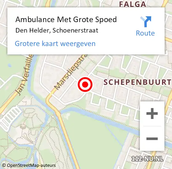 Locatie op kaart van de 112 melding: Ambulance Met Grote Spoed Naar Den Helder, Schoenerstraat op 10 juni 2021 08:43