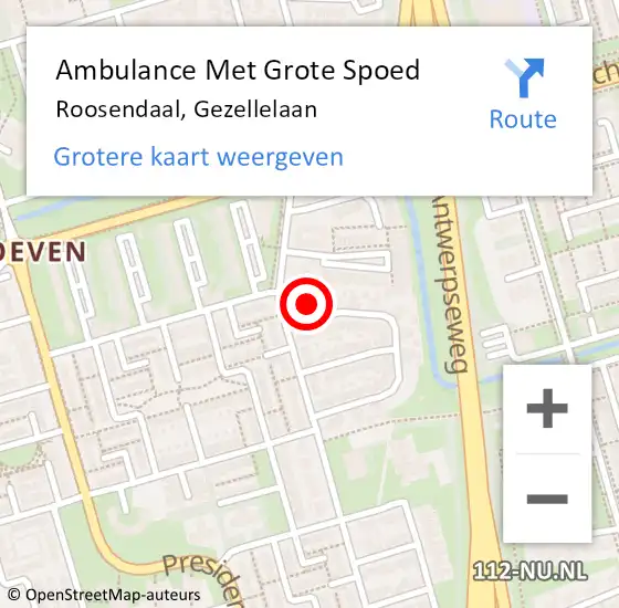 Locatie op kaart van de 112 melding: Ambulance Met Grote Spoed Naar Roosendaal, Gezellelaan op 10 juni 2021 08:49