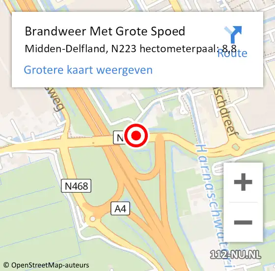 Locatie op kaart van de 112 melding: Brandweer Met Grote Spoed Naar Midden-Delfland, N223 hectometerpaal: 8,8 op 10 juni 2021 08:53