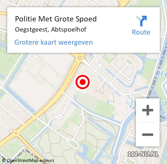 Locatie op kaart van de 112 melding: Politie Met Grote Spoed Naar Oegstgeest, Abtspoelhof op 10 juni 2021 08:53