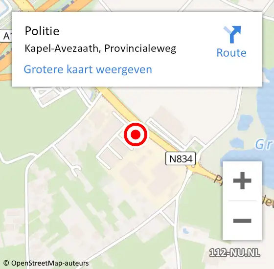 Locatie op kaart van de 112 melding: Politie Kapel-Avezaath, Provincialeweg op 10 juni 2021 09:03