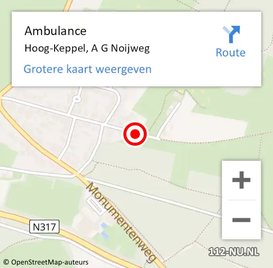 Locatie op kaart van de 112 melding: Ambulance Hoog-Keppel, A G Noijweg op 12 juni 2014 20:51