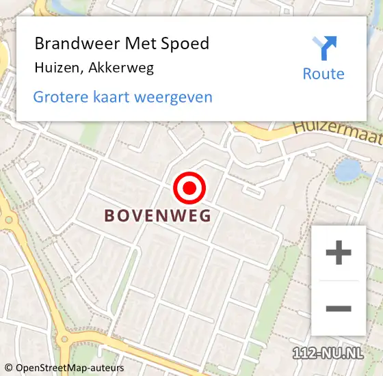 Locatie op kaart van de 112 melding: Brandweer Met Spoed Naar Huizen, Akkerweg op 10 juni 2021 09:58