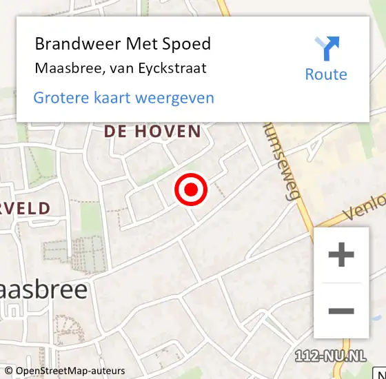 Locatie op kaart van de 112 melding: Brandweer Met Spoed Naar Maasbree, van Eyckstraat op 10 juni 2021 10:15