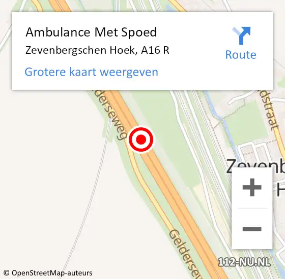 Locatie op kaart van de 112 melding: Ambulance Met Spoed Naar Zevenbergschen Hoek, A16 R op 4 oktober 2013 21:31