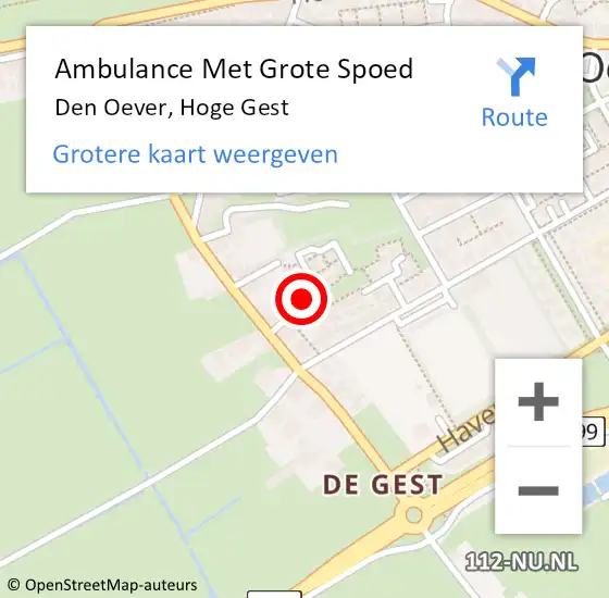 Locatie op kaart van de 112 melding: Ambulance Met Grote Spoed Naar Den Oever, Hoge Gest op 10 juni 2021 10:49