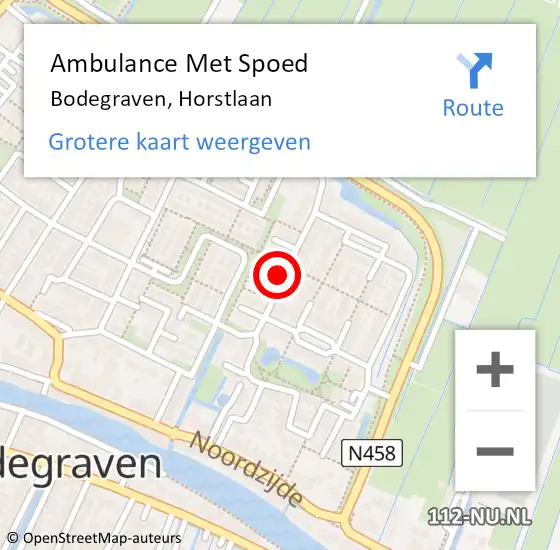 Locatie op kaart van de 112 melding: Ambulance Met Spoed Naar Bodegraven, Horstlaan op 10 juni 2021 11:37