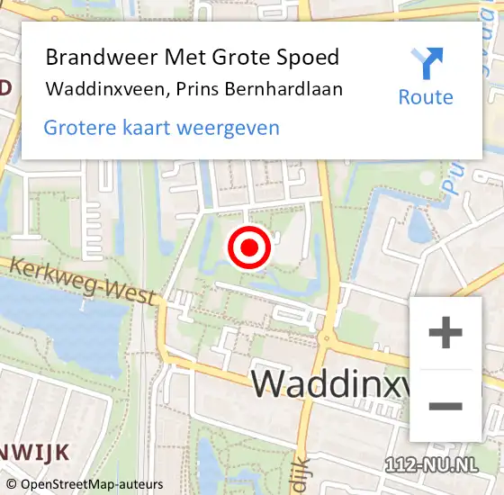 Locatie op kaart van de 112 melding: Brandweer Met Grote Spoed Naar Waddinxveen, Prins Bernhardlaan op 12 juni 2014 21:04