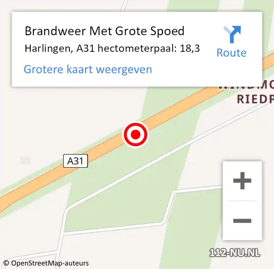 Locatie op kaart van de 112 melding: Brandweer Met Grote Spoed Naar Harlingen, A31 hectometerpaal: 18,3 op 10 juni 2021 11:43