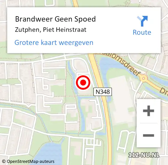 Locatie op kaart van de 112 melding: Brandweer Geen Spoed Naar Zutphen, Piet Heinstraat op 10 juni 2021 11:50