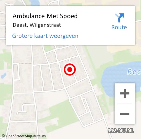 Locatie op kaart van de 112 melding: Ambulance Met Spoed Naar Deest, Wilgenstraat op 10 juni 2021 11:51