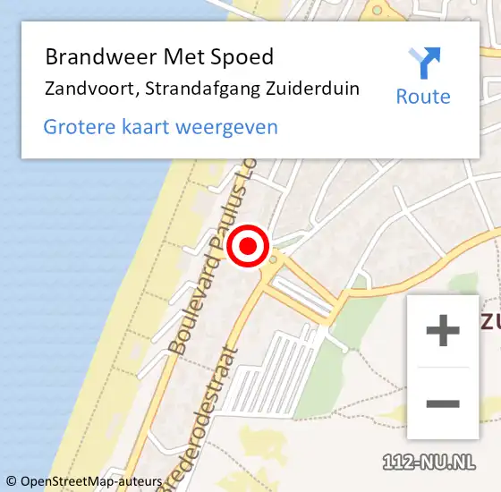 Locatie op kaart van de 112 melding: Brandweer Met Spoed Naar Zandvoort, Strandafgang Zuiderduin op 10 juni 2021 12:04