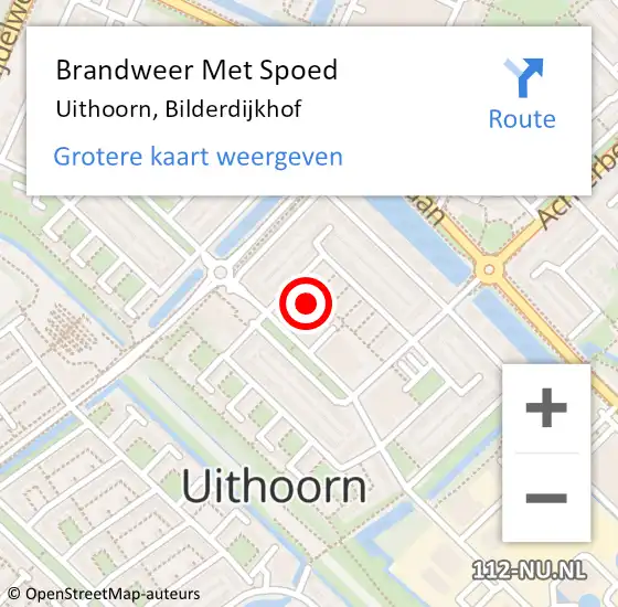 Locatie op kaart van de 112 melding: Brandweer Met Spoed Naar Uithoorn, Bilderdijkhof op 10 juni 2021 12:29