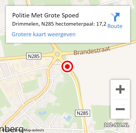 Locatie op kaart van de 112 melding: Politie Met Grote Spoed Naar Drimmelen, N285 hectometerpaal: 17,2 op 10 juni 2021 12:37