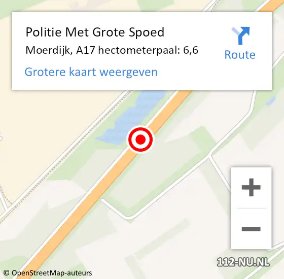 Locatie op kaart van de 112 melding: Politie Met Grote Spoed Naar Moerdijk, A17 hectometerpaal: 6,6 op 10 juni 2021 12:39