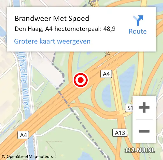 Locatie op kaart van de 112 melding: Brandweer Met Spoed Naar Den Haag, A4 hectometerpaal: 48,9 op 10 juni 2021 12:41