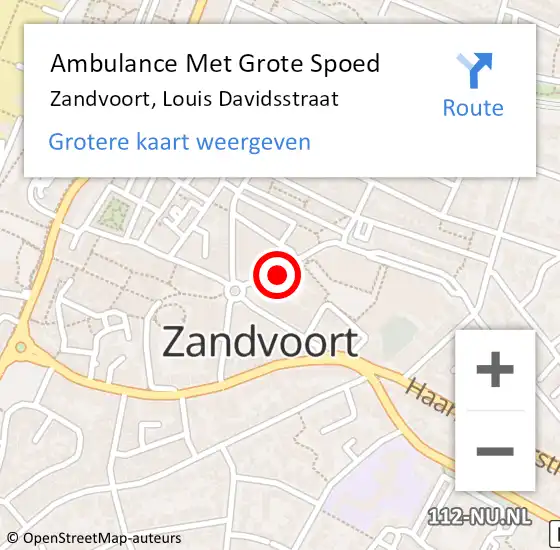 Locatie op kaart van de 112 melding: Ambulance Met Grote Spoed Naar Zandvoort, Louis Davidsstraat op 10 juni 2021 12:56