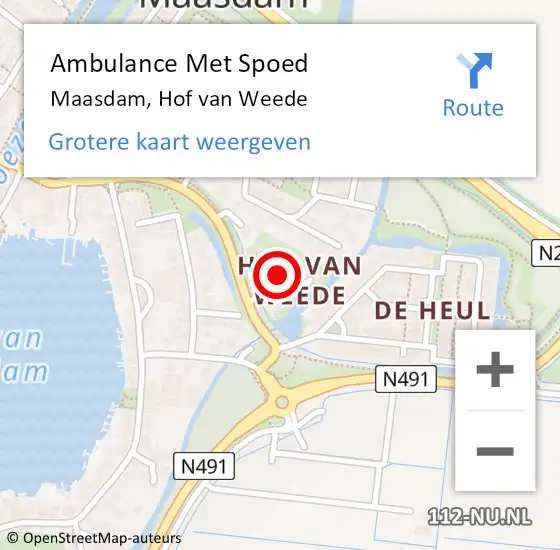 Locatie op kaart van de 112 melding: Ambulance Met Spoed Naar Maasdam, Hof van Weede op 10 juni 2021 13:02