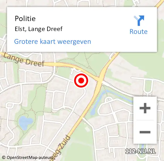 Locatie op kaart van de 112 melding: Politie Elst, Lange Dreef op 10 juni 2021 13:09