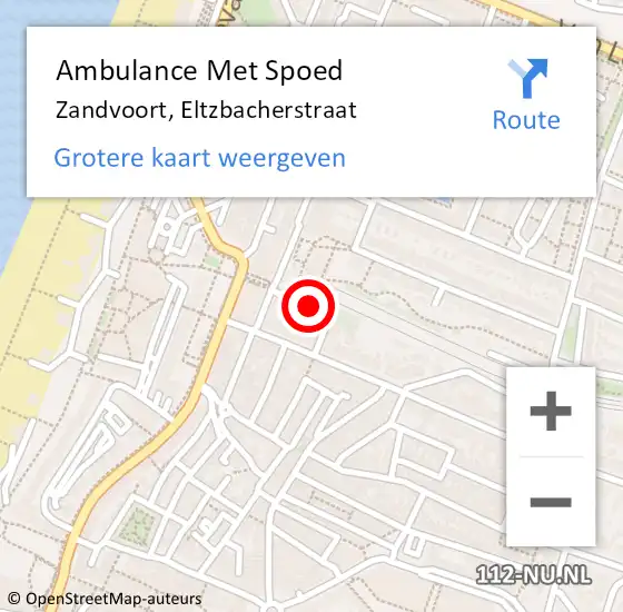 Locatie op kaart van de 112 melding: Ambulance Met Spoed Naar Zandvoort, Eltzbacherstraat op 10 juni 2021 13:53