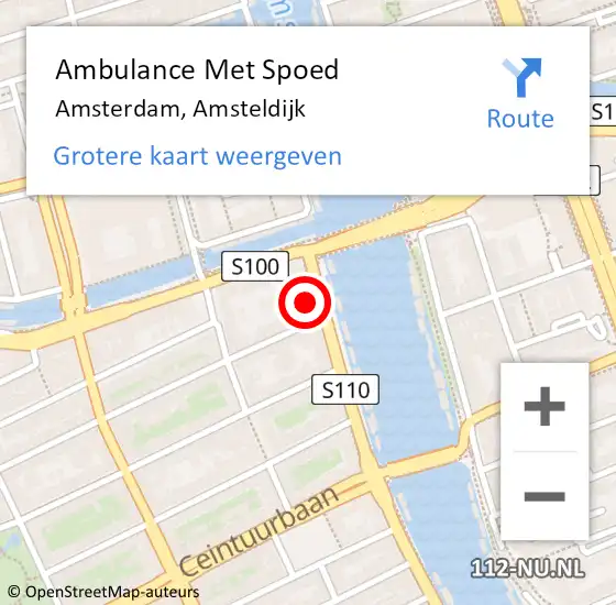 Locatie op kaart van de 112 melding: Ambulance Met Spoed Naar Amsterdam, Amsteldijk op 10 juni 2021 13:57