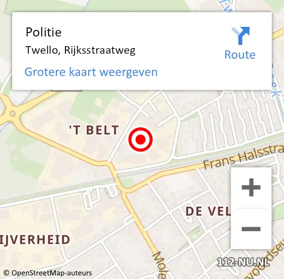 Locatie op kaart van de 112 melding: Politie Twello, Rijksstraatweg op 10 juni 2021 14:09