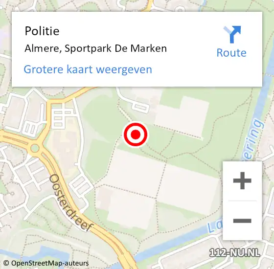 Locatie op kaart van de 112 melding: Politie Almere, Sportpark De Marken op 10 juni 2021 14:25