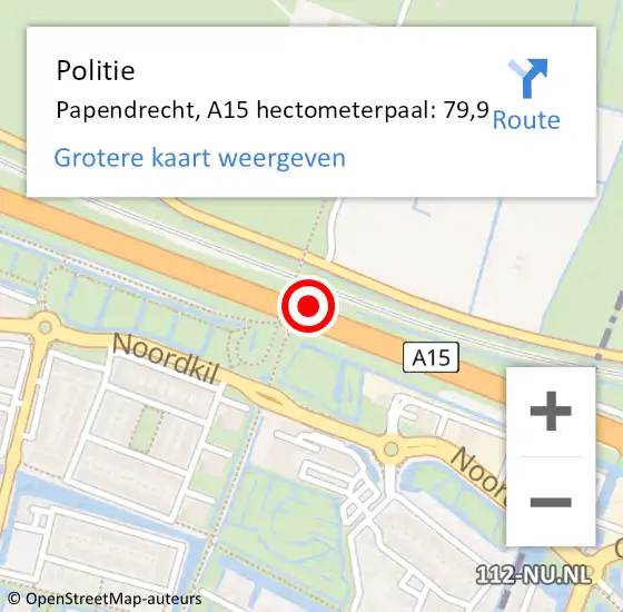 Locatie op kaart van de 112 melding: Politie Papendrecht, A15 hectometerpaal: 79,9 op 10 juni 2021 14:32