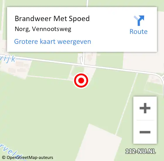 Locatie op kaart van de 112 melding: Brandweer Met Spoed Naar Norg, Vennootsweg op 10 juni 2021 14:57