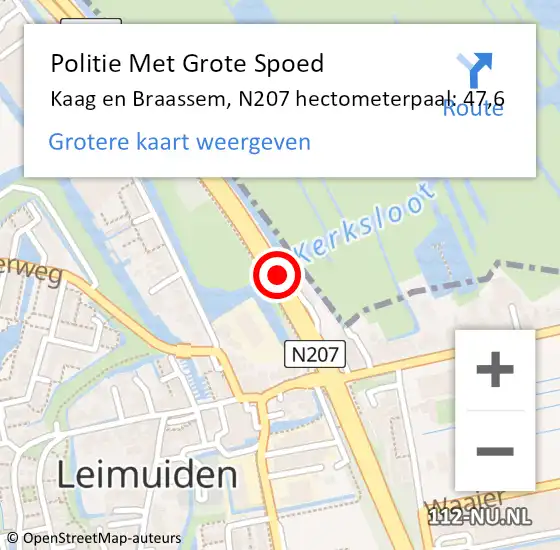 Locatie op kaart van de 112 melding: Politie Met Grote Spoed Naar Kaag en Braassem, N207 hectometerpaal: 47,6 op 10 juni 2021 14:57