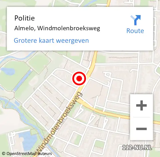Locatie op kaart van de 112 melding: Politie Almelo, Windmolenbroeksweg op 10 juni 2021 15:02
