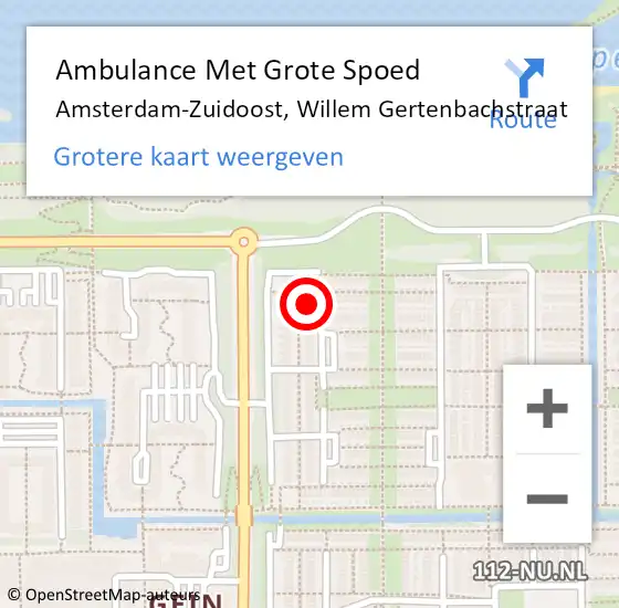 Locatie op kaart van de 112 melding: Ambulance Met Grote Spoed Naar Amsterdam-Zuidoost, Willem Gertenbachstraat op 10 juni 2021 15:03