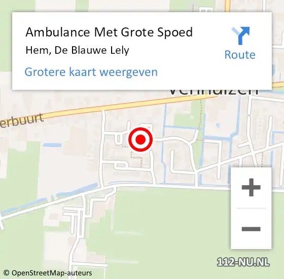 Locatie op kaart van de 112 melding: Ambulance Met Grote Spoed Naar Hem, De Blauwe Lely op 10 juni 2021 15:05