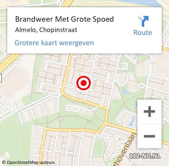 Locatie op kaart van de 112 melding: Brandweer Met Grote Spoed Naar Almelo, Chopinstraat op 10 juni 2021 15:13