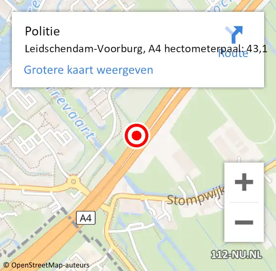 Locatie op kaart van de 112 melding: Politie Leidschendam-Voorburg, A4 hectometerpaal: 43,1 op 10 juni 2021 15:13