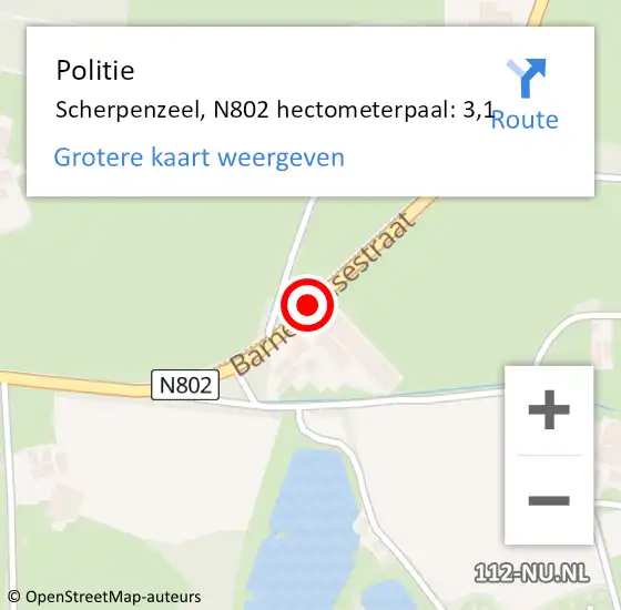 Locatie op kaart van de 112 melding: Politie Scherpenzeel, N802 hectometerpaal: 3,1 op 10 juni 2021 15:20