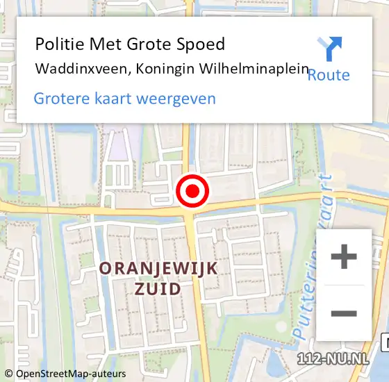 Locatie op kaart van de 112 melding: Politie Met Grote Spoed Naar Waddinxveen, Koningin Wilhelminaplein op 10 juni 2021 15:34