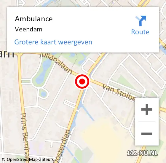 Locatie op kaart van de 112 melding: Ambulance Veendam op 10 juni 2021 15:56