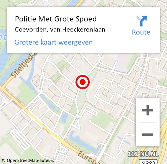 Locatie op kaart van de 112 melding: Politie Met Grote Spoed Naar Coevorden, van Heeckerenlaan op 10 juni 2021 16:22