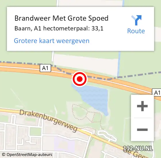 Locatie op kaart van de 112 melding: Brandweer Met Grote Spoed Naar Baarn, A1 hectometerpaal: 33,1 op 10 juni 2021 16:29