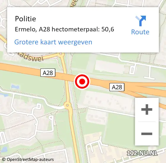 Locatie op kaart van de 112 melding: Politie Ermelo, A28 hectometerpaal: 50,6 op 10 juni 2021 16:33