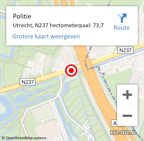 Locatie op kaart van de 112 melding: Politie Utrecht, N237 hectometerpaal: 73,7 op 10 juni 2021 16:37